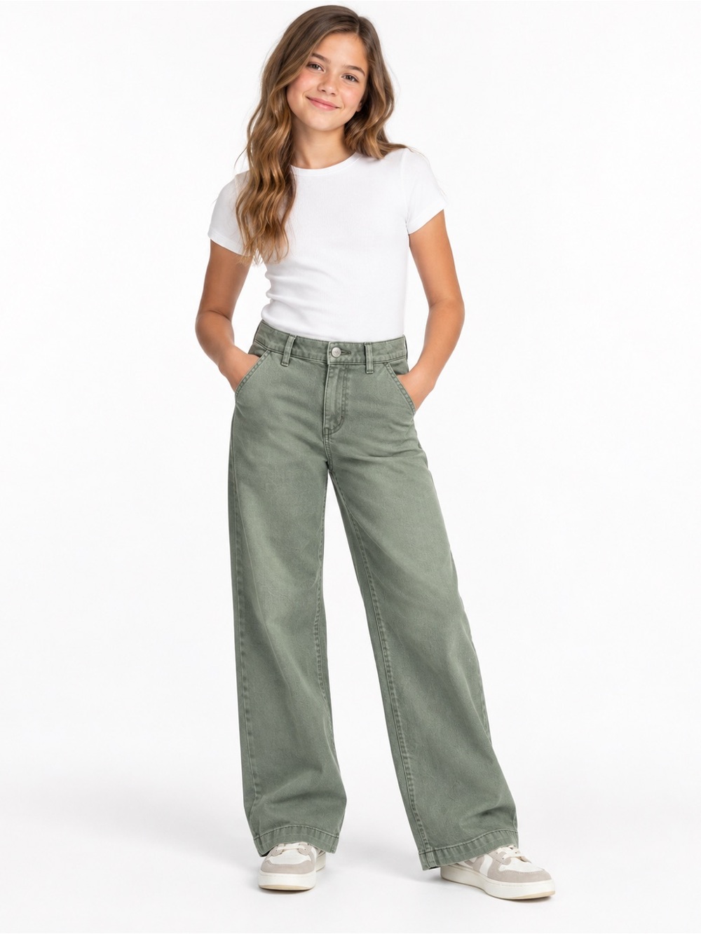 Cat & Jack Olive Green Wide-Leg Jeans